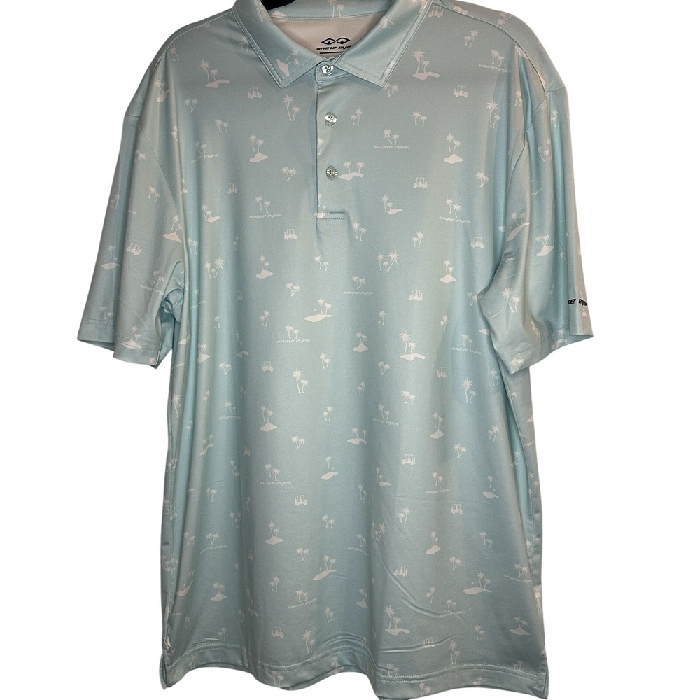 Snake Eyes Golf Polo Shirt‎ Mens Large Blue Palm Tree Print Short Sleeve